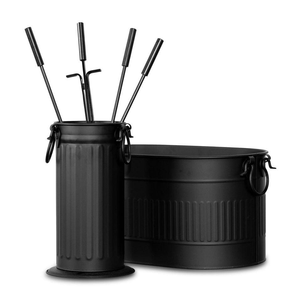 Siyah Oval Odunluk ve Maşa Takımı Set