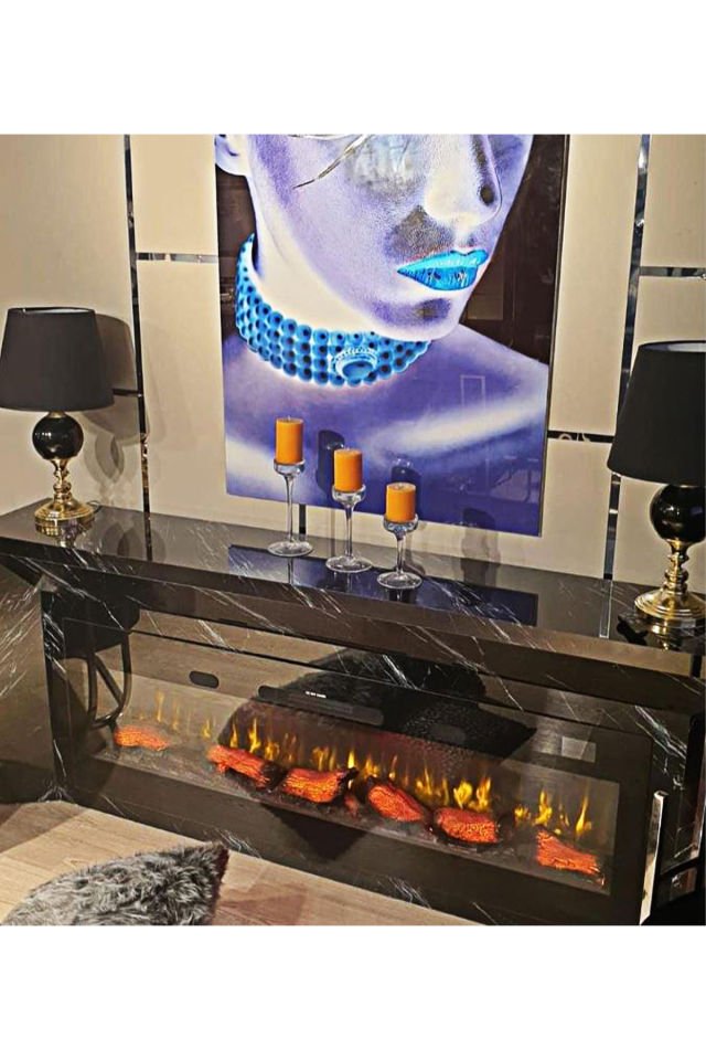 160 cm Elektrikli Şömine Cam Çerçeve (Isılı, Ses Efektli, Çok Fonksiyonlu)